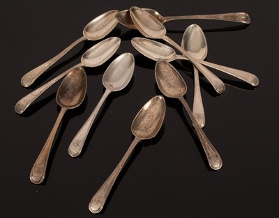 Lot 91 - Ten George III thread pattern silver teaspoons,...