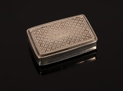Lot 104 - A silver snuff box with strike to one end,...