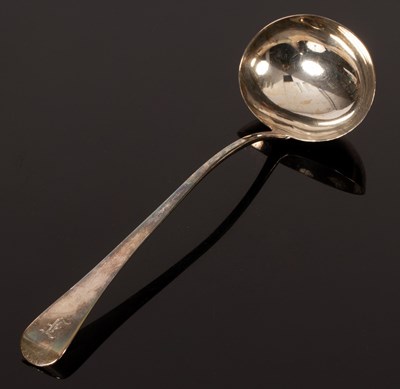 Lot 122 - A George III silver soup ladle, RC, London...