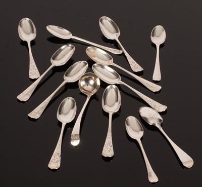 Lot 127 - Various silver teaspoons and a silver...