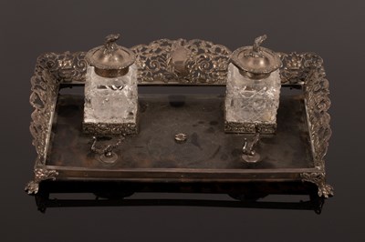 Lot 136 - A tortoiseshell and silver mounted inkstand...