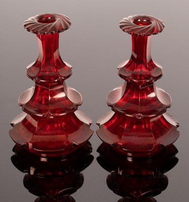 Lot 173 - A pair of red Bohemian cut glass bottles, 19th...