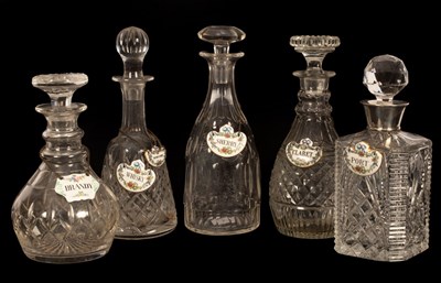 Lot 175 - Five cut glass decanters and enamelled...