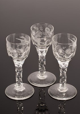 Lot 176 - Three 18th Century style wine glasses with...