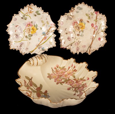 Lot 211 - A Royal Worcester ivory ground leaf-shaped...