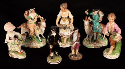 Lot 223 - Five Derby porcelain figures, Tailor and Wife...