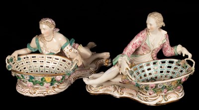 Lot 231 - A near pair of figural sweetmeat baskets,...