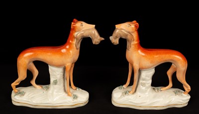 Lot 254 - A pair of Staffordshire dogs with quarry, 20cm...