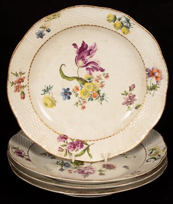 Lot 261 - Four Meissen ozier-moulded plates, late 18th...