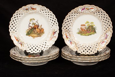 Lot 262 - Eight Meissen ornithological pierced plates,...