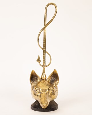 Lot 345 - A brass fox mask door porter with entwined...