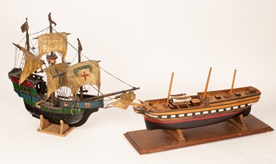 Lot 352 - A wooden model of a three-master ship, 75cm...