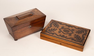 Lot 363 - A tea caddy, 27cm wide and a paint box, 31cm wide