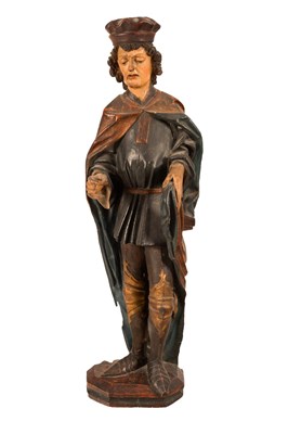 Lot 388 - A carved and painted figure of St Martin,...