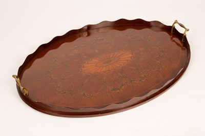 Lot 391 - An Edwardian inlaid oval tray with brass...