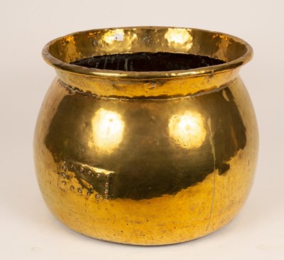 Lot 393 - A large brass cauldron, 37cm high