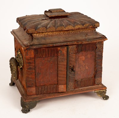 Lot 394 - A Regency leather covered casket containing...