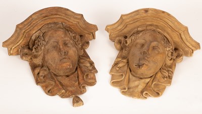 Lot 398 - A near pair of 19th Century carved pine wall...