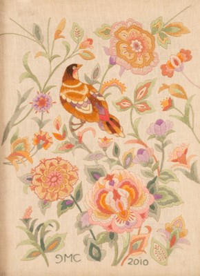 Lot 404 - A crewel work picture depicting a bird amongst...