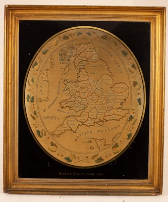 Lot 409 - An early 19th Century oval needlework map of...