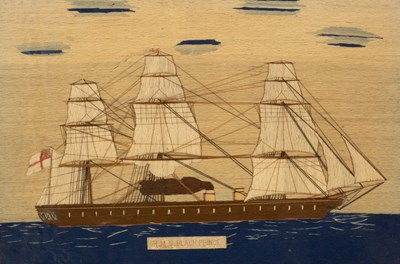 Lot 411 - Two 19th Century wool work marine pictures,...