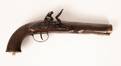 Lot 415 - A flintlock duelling pistol with a chequered...