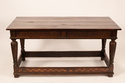 Lot 680 - An Elizabethan style oak refectory table, the...