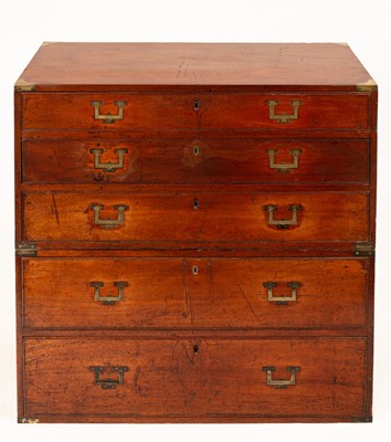 Lot 696 - A 19th Century campaign chest, in two sections,...