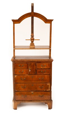 Lot 761 - A Queen Anne walnut and oak press, circa 1710,...