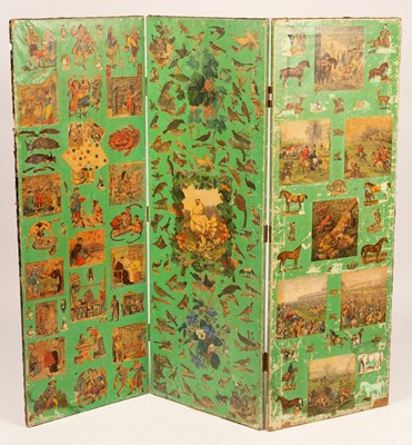 Lot 812 - A Victorian decoupage three-fold screen, the...