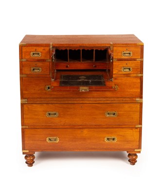 Lot 814 - A 19th Century teak and brass campaign chest,...