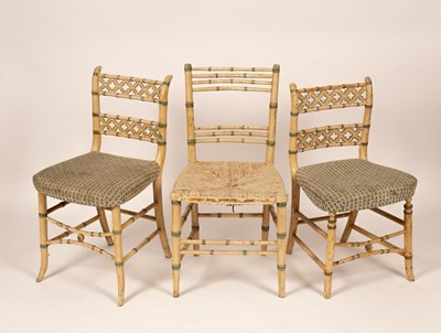 Lot 847 - A pair of painted faux bamboo chairs with...