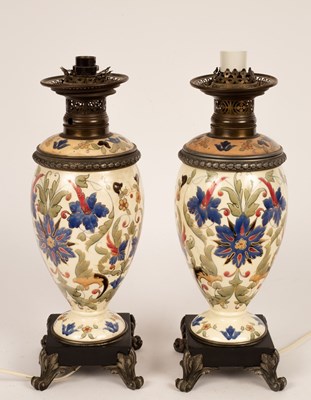 Lot 893 - A pair of Victorian pottery table lamps,...