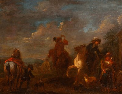 Lot 965 - Manner of Philips Wouwerman/A Hunting Party...