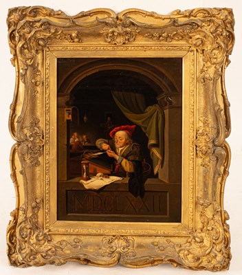 Lot 1003 - After Gerritt Dou/Old Schoolmaster/oil on...