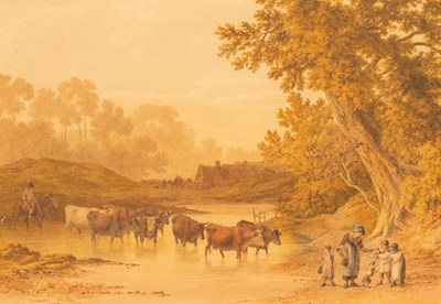 Lot 1050 - Robert Hills OWS (1769-1844)/Cattle Fording a...