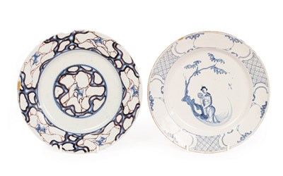 Lot 38 - Two English Delftware plates, mid 18th Century,...