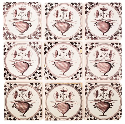 Lot 68 - A set of nine Dutch Delft tiles, probably...