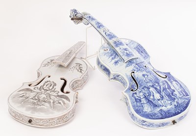 Lot 77 - Two French faience models of violins, 19th...