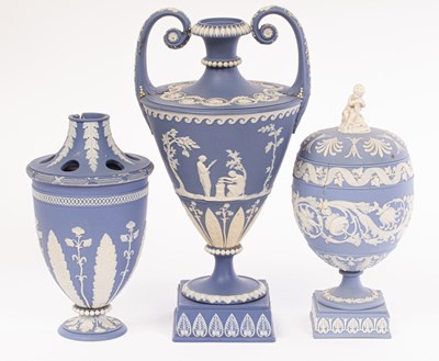 Lot 82 - Three Jasperware vases, all late 18th Century,...