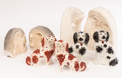 Lot 83 - Two good pairs of Staffordshire spaniels,...