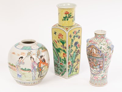 Lot 97 - Three Chinese porcelain vases, late Qing, 19th-...