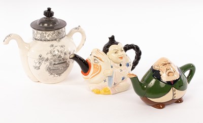 Lot 124 - Three rare novelty teapots, comprising a Foley...