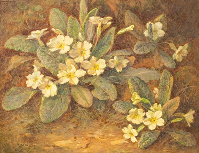 Lot 262 - Richard Sebright (1868-1951)/Primroses on a...