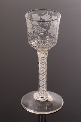 Lot 305 - An 18th Century wine glass, the ogee bowl...