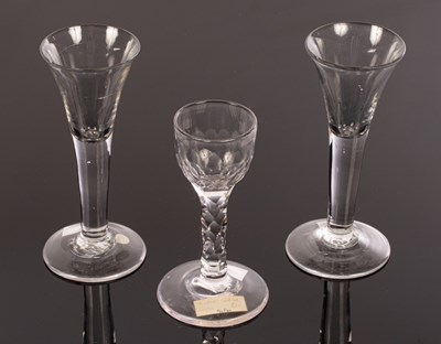 Lot 307 - Two 18th Century wine glasses, each with drawn...