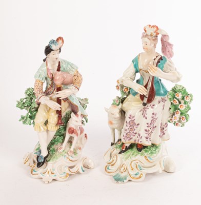 Lot 369 - A matched pair of Derby figures of shepherd...