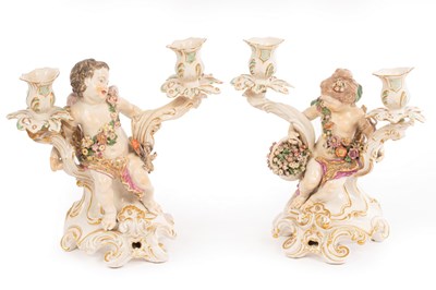 Lot 404 - A pair of Chelsea gold anchor figural...