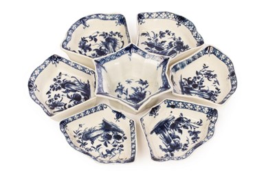 Lot 420 - A Worcester hors d'oeuvre set, blue and white,...