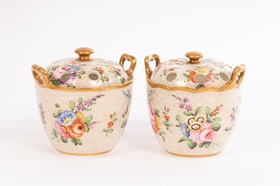 Lot 445 - A pair of Spode oviform two-handled pot-pourri...